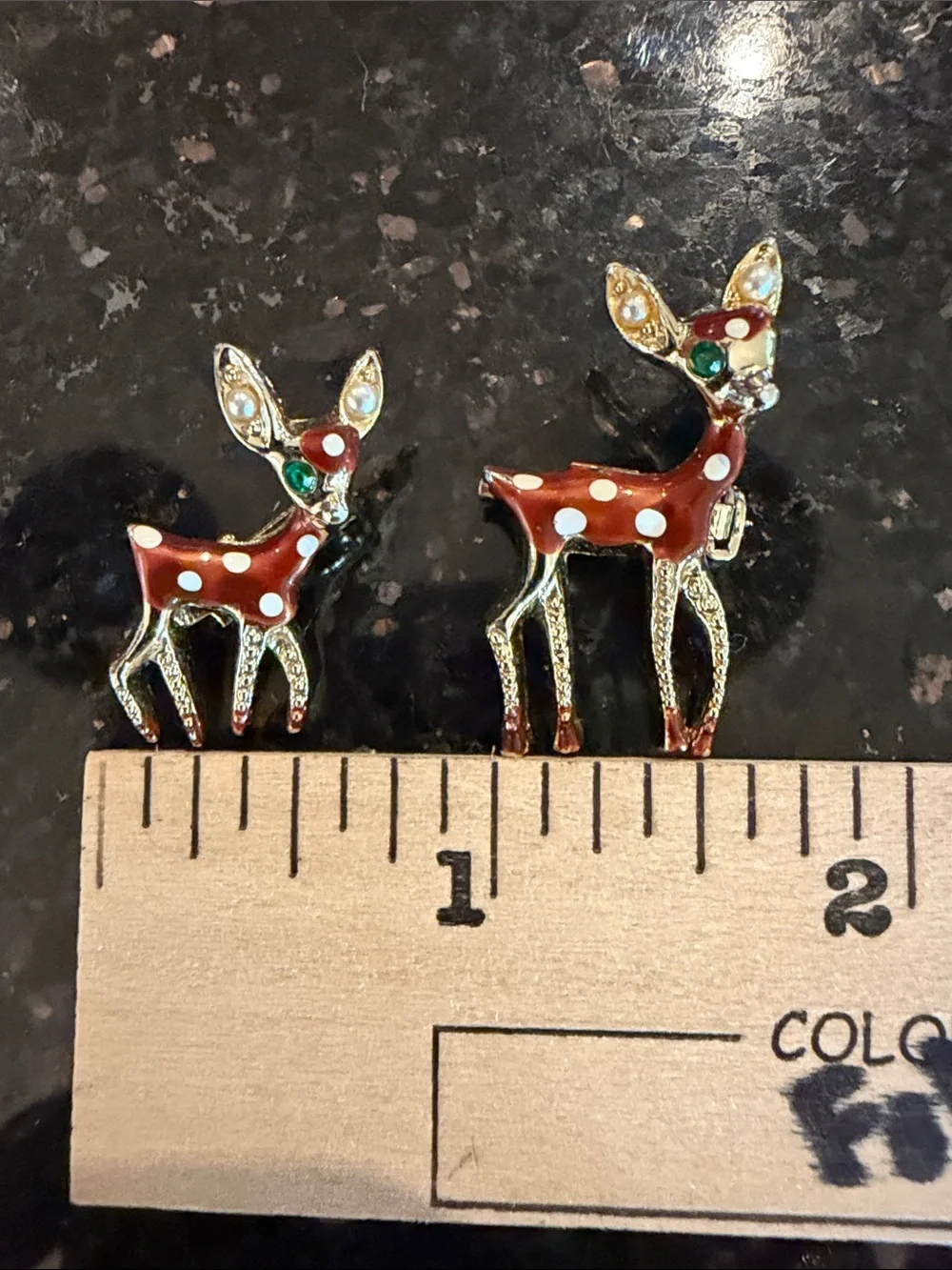 VTG Enamel Deer Fawn Scatter Brooch Pins Set of 2 Gold Tone Holiday Retro Mint